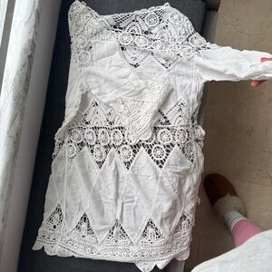 Source Unknown White Crochet Lace Swim Coverup